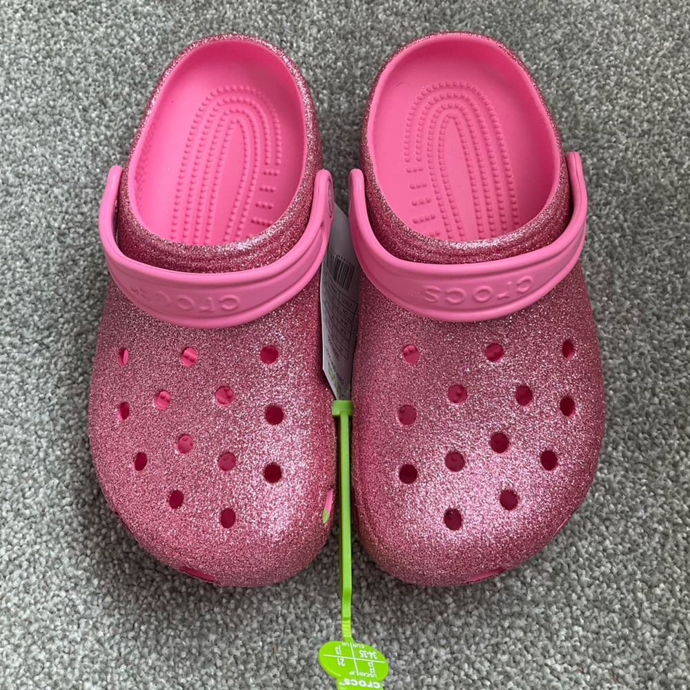 Pink glitter crocs